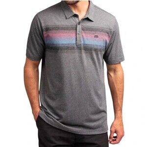 Travis Mathew Mens XXL Polo Shirt Gray Striped Short Sleeve Golf Performance 2XL